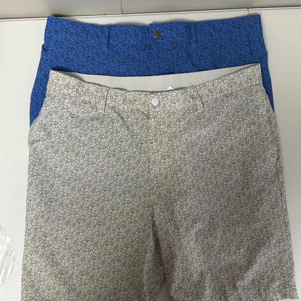 Lot of 2 Adidas Golf Shorts Mens 36 White Blue Floral Print Athletic Performance